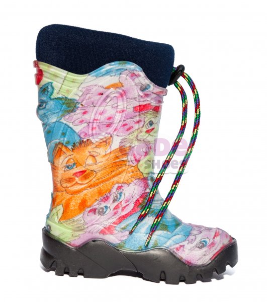 Cizme fete de zapada din cauciuc cu blana iarna 4 color pisici 24 