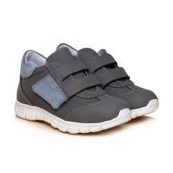 Pantofi sport copii  - Adidasi baieti din piele cu talonet pj shoes Tokyo gri albastru 19-26
