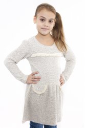 Bluze copii cu maneca lunga - Bluza fete stil rochita cu maneca lunga 989 bej