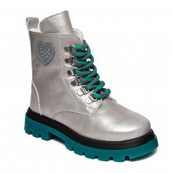 Ghete blana copii - Bocanci fete din piele cu blana pj shoes King argintiu turcoaz 27-36