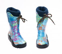 Cizme cauciuc copii  - Cizme cauciuc copii cu blana 4 albastru scris 24-39