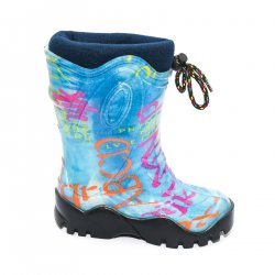 Cizme cauciuc copii  - Cizme cauciuc copii cu blana 4 albastru scris 24-39