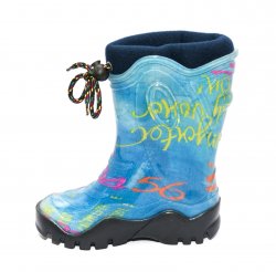 Cizme cauciuc copii  - Cizme cauciuc copii cu blana 4 albastru scris 24-39