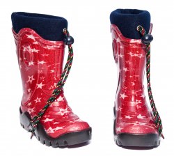Cizme cauciuc copii  -  Cizme cauciuc copii de zapada cu blana de iarna 4 rosu stelute 24-39