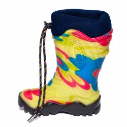 Cizme cauciuc copii  - Cizme cauciuc fete cu blana iarna 4 galben flori 24-39