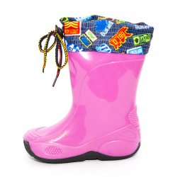 Cizme cauciuc copii  - Cizme cauciuc fete cu manseta 2 roz 20-30