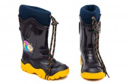 Cizme cauciuc copii  - Cizme copii cauciuc de zapada cu blana iarna 4 blu galben melc 24-39