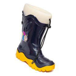 Cizme cauciuc copii  - Cizme copii cauciuc de zapada cu blana iarna 4 blu galben melc 24-39