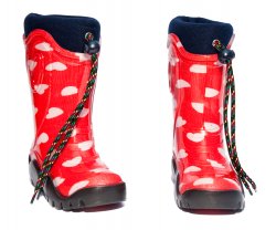 Cizme cauciuc copii  - Cizme fete cauciuc de zapada cu blana de iarna 4 rosu inimioare 24-39
