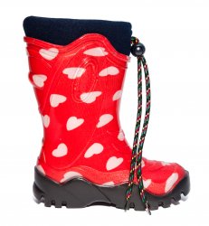 Cizme cauciuc copii  - Cizme fete cauciuc de zapada cu blana de iarna 4 rosu inimioare 24-39