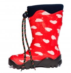 Cizme cauciuc copii  - Cizme fete cauciuc de zapada cu blana de iarna 4 rosu inimioare 24-39