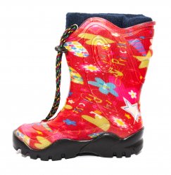 Cizme cauciuc copii  - Cizme cauciuc fete cu blana 4 fuxia flori 24-39