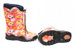 Cizme cauciuc copii  - Cizme fete din cauciuc cu blana 4 roz flori