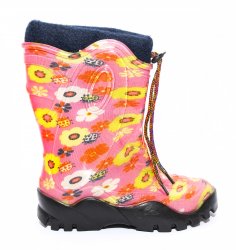 Cizme cauciuc copii  - Cizme fete din cauciuc cu blana 4 roz flori