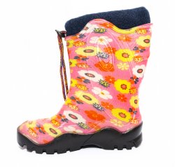 Cizme cauciuc copii  - Cizme fete din cauciuc cu blana 4 roz flori