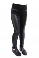 Pantaloni copii  - Colanti fete cu aplicatie de piele ecologica 998 negru
