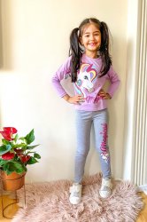 Compleuri-treninguri copii  - Compleu fete unicorn 3099 galben gri 3-10ani