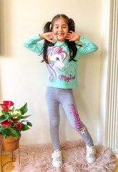 Compleuri-treninguri copii  - Compleu fete unicorn 3099 galben gri 3-10ani