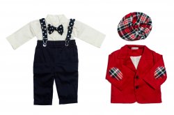 Costume botez baieti - Costum baieti botez Catalin rosu blu 3luni-9luni