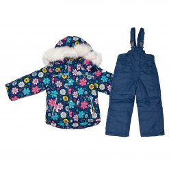 Salopete ski copii  - Costum de ski fete T775 albastru flori 74-104cm