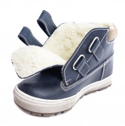 Ghete blana copii  - Ghete baieti din piele cu blana cu talonet hokide 412 blu bej 26-30