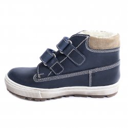 Ghete blana copii  - Ghete baieti din piele cu blana cu talonet hokide 412 blu bej 26-30