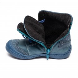 Ghete blana copii - Ghete baieti din piele cu blana pj shoes Roma albastru 24-36