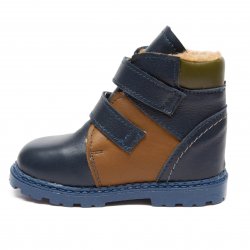 Ghete blana copii  - Ghete baieti flexibile din piele cu blana naturala 810 blu maro 18-27