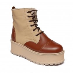 Ghete dama blana  - Ghete blana fete din piele cu talpa inalta Anca maro bej 34-41