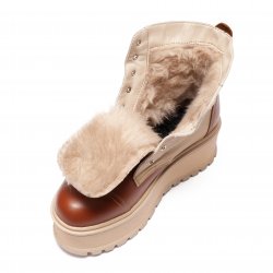 Ghete dama blana  - Ghete blana fete din piele cu talpa inalta Anca maro bej 34-41
