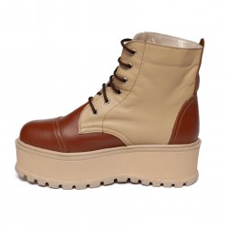 Ghete dama blana  - Ghete blana fete din piele cu talpa inalta Anca maro bej 34-41