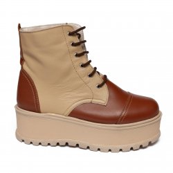 Ghete dama blana  - Ghete blana fete din piele cu talpa inalta Anca maro bej 34-41