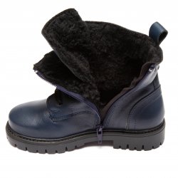 Ghete blana copii - Ghete copii cu blana din piele pj shoes King blu 27-36