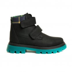 Ghete blana copii - Ghete copii cu blana din piele pj shoes Luca negru verde 27-36