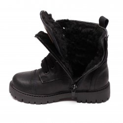 Ghete blana copii  - Ghete copii din piele cu blana pj shoes King negru box 27-36