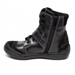 Ghete blana copii - Ghete copii din piele cu blanita pj shoes Roma negru 24-36