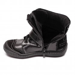 Ghete blana copii - Ghete copii din piele cu blanita pj shoes Roma negru 24-36