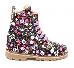 Ghete blana copii - Ghete cu blana fete pj shoes King flori roz 27-36