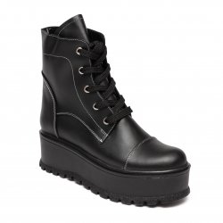 Ghete dama blana  - Ghete dama cu talpa inalta din piele vatuite Anca negru fermoar 34-41