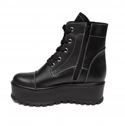 Ghete dama blana  - Ghete dama cu talpa inalta din piele vatuite Anca negru fermoar 34-41