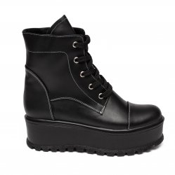 Ghete dama blana  - Ghete dama cu talpa inalta din piele vatuite Anca negru fermoar 34-41