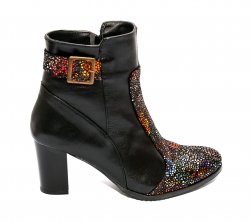Ghete dama blana - Ghete dama cu toc vatuite 509.4 negru flori 35-41