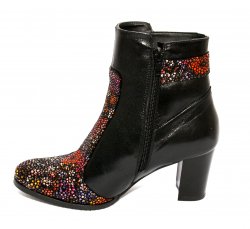 Ghete dama blana - Ghete dama cu toc vatuite 509.4 negru flori 35-41
