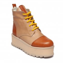 Ghete dama blana  - Ghete dama din piele cu talpa inalta vatuite Anca cafe mustar 34-41