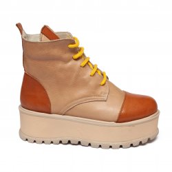 Ghete dama blana  - Ghete dama din piele cu talpa inalta vatuite Anca cafe mustar 34-41