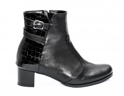 Cizme dama piele - Ghete dama din piele naturala cu blanita 219A negru lac 34-40