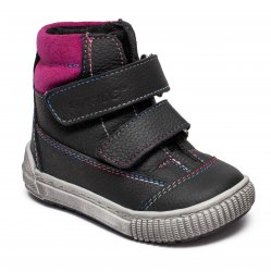Ghete blana copii - Ghete fete blana din piele cu talonet 460 negru fuxia 19-25