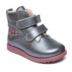 Ghete blana copii  - Ghete fete blana din piele si talonet AV733 silver roz 19-30