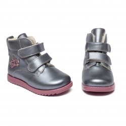 Ghete blana copii  - Ghete fete blana din piele si talonet AV733 silver roz 19-30