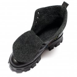 Ghete blana copii  - Ghete fete din piele cu blana 56302 negru patratele 34-41